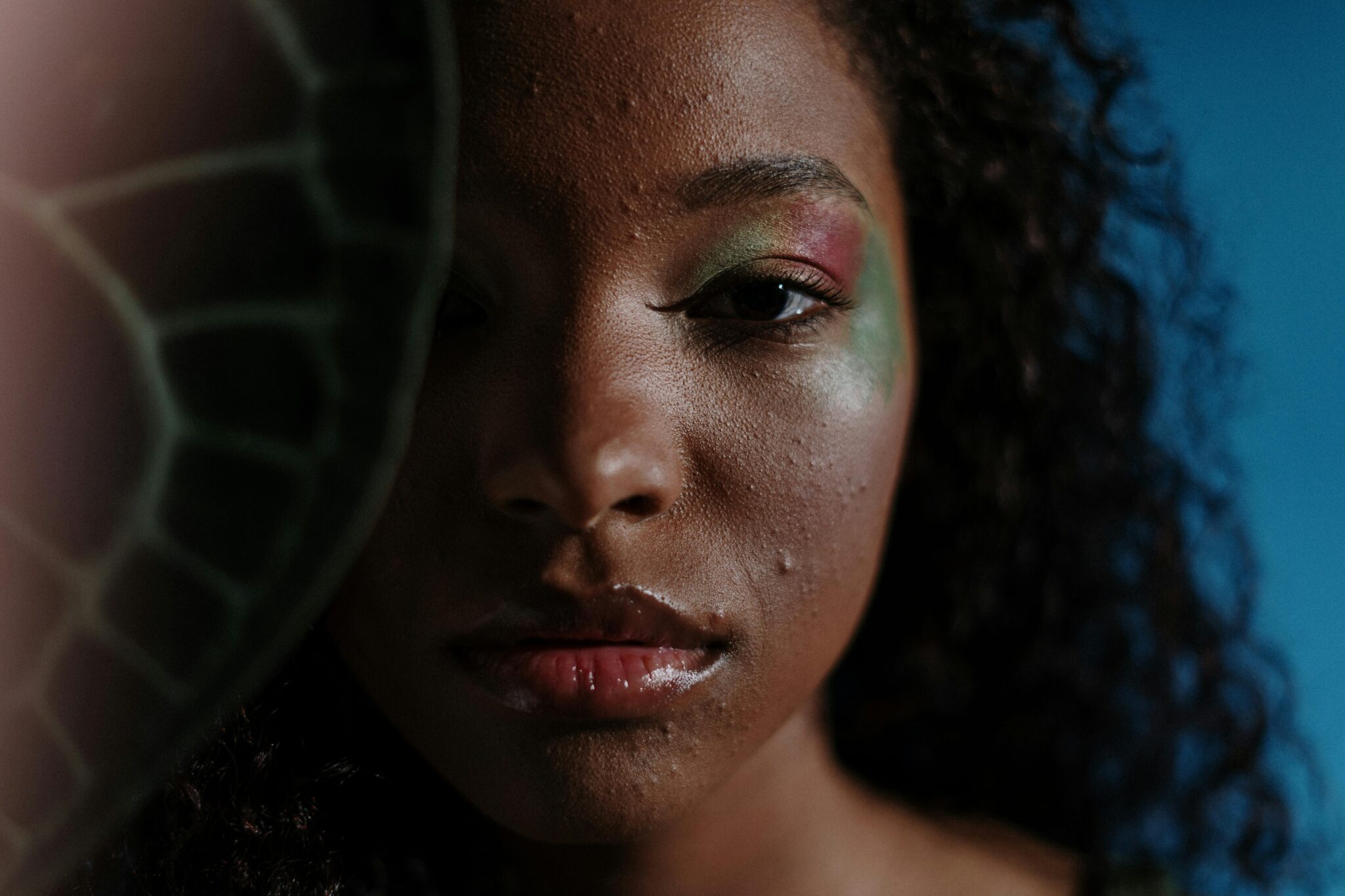 Beautiful African American woman with acne